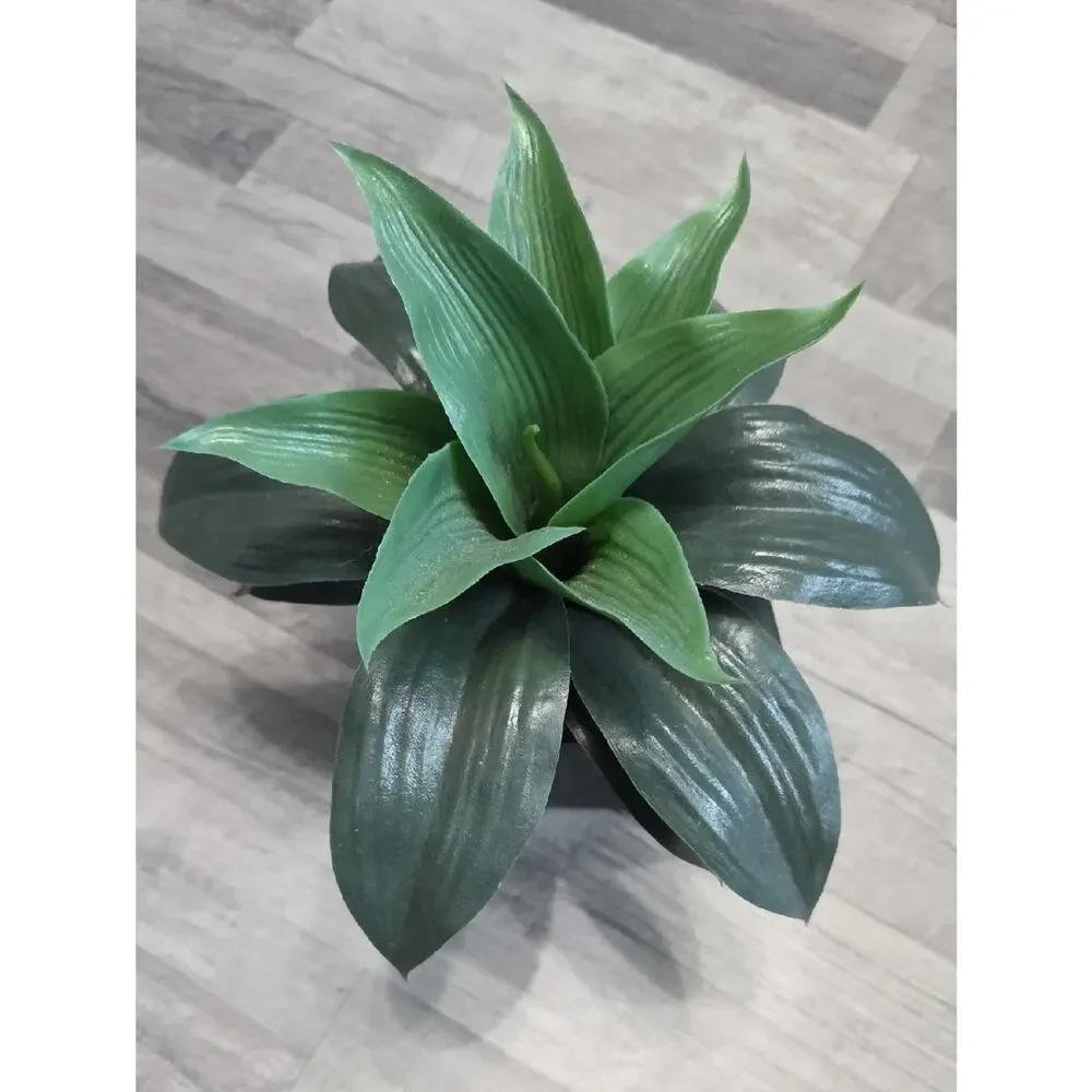 Green Faux Potted Plant in Black Ceramic Planter
